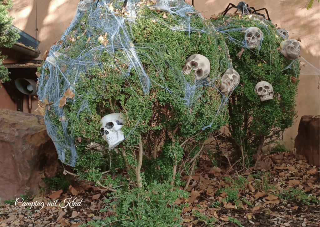 Totenköpfe in einer Hecke